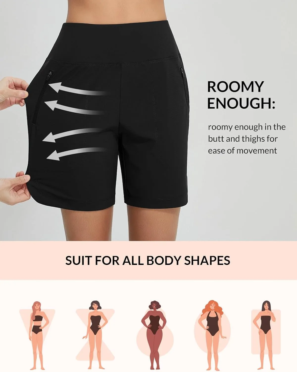 baleaf Women's 7'' Swim Board Shorts with Zipper Pockets High Waisted Long Beach Swimming Shorts Modest Swimsuits Bottom