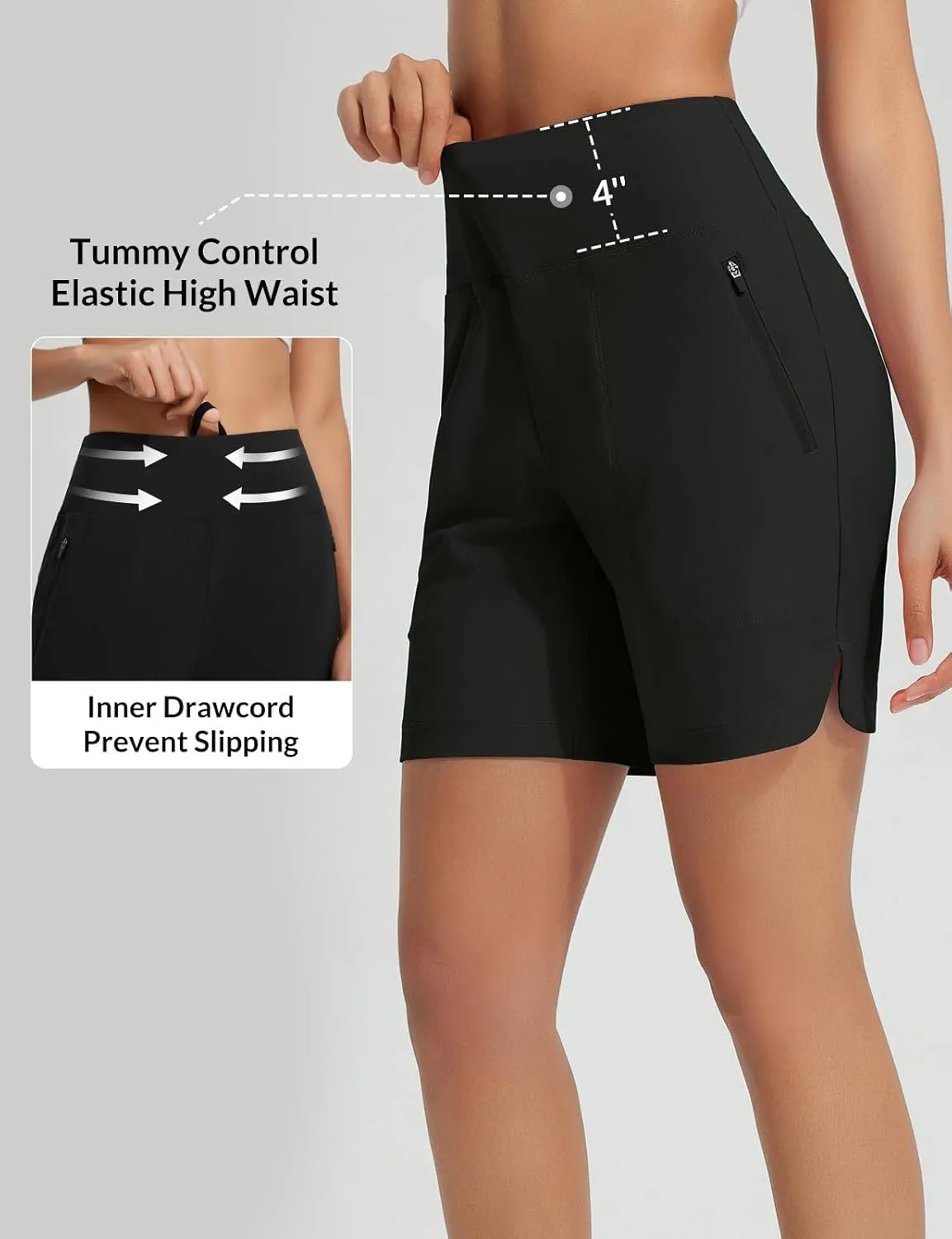 baleaf Women's 7'' Swim Board Shorts with Zipper Pockets High Waisted Long Beach Swimming Shorts Modest Swimsuits Bottom