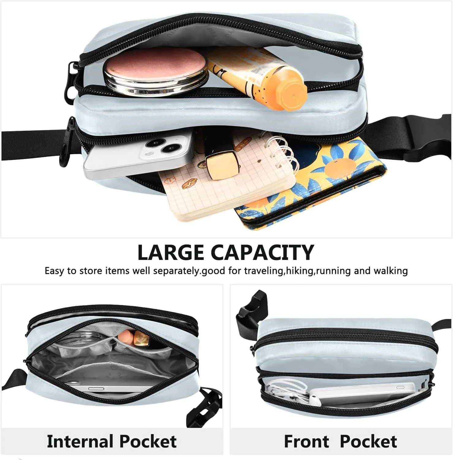 Blue White Ombre Fanny Packs for Women Waterproof Everywhere Belt Bag Funky Crossbody Waist Bag