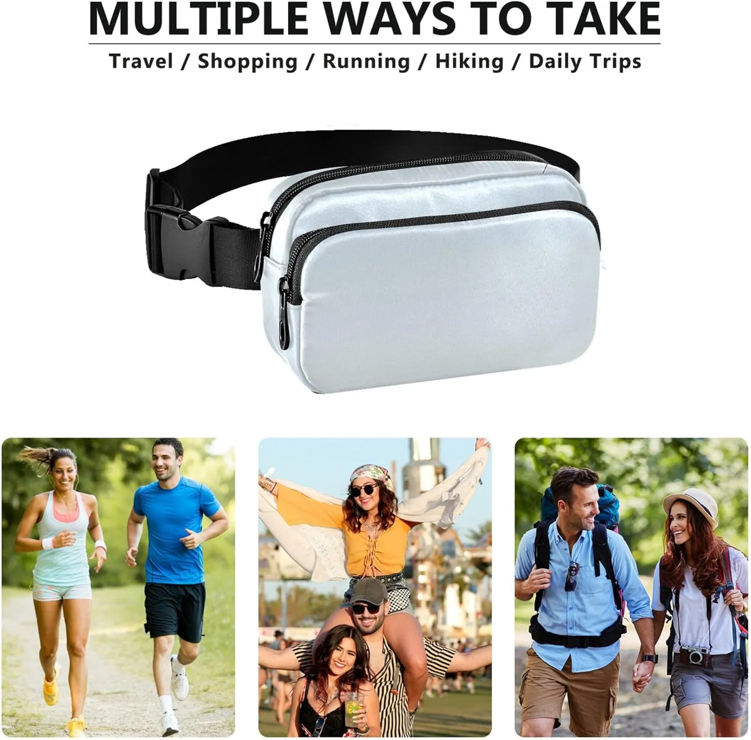 Blue White Ombre Fanny Packs for Women Waterproof Everywhere Belt Bag Funky Crossbody Waist Bag