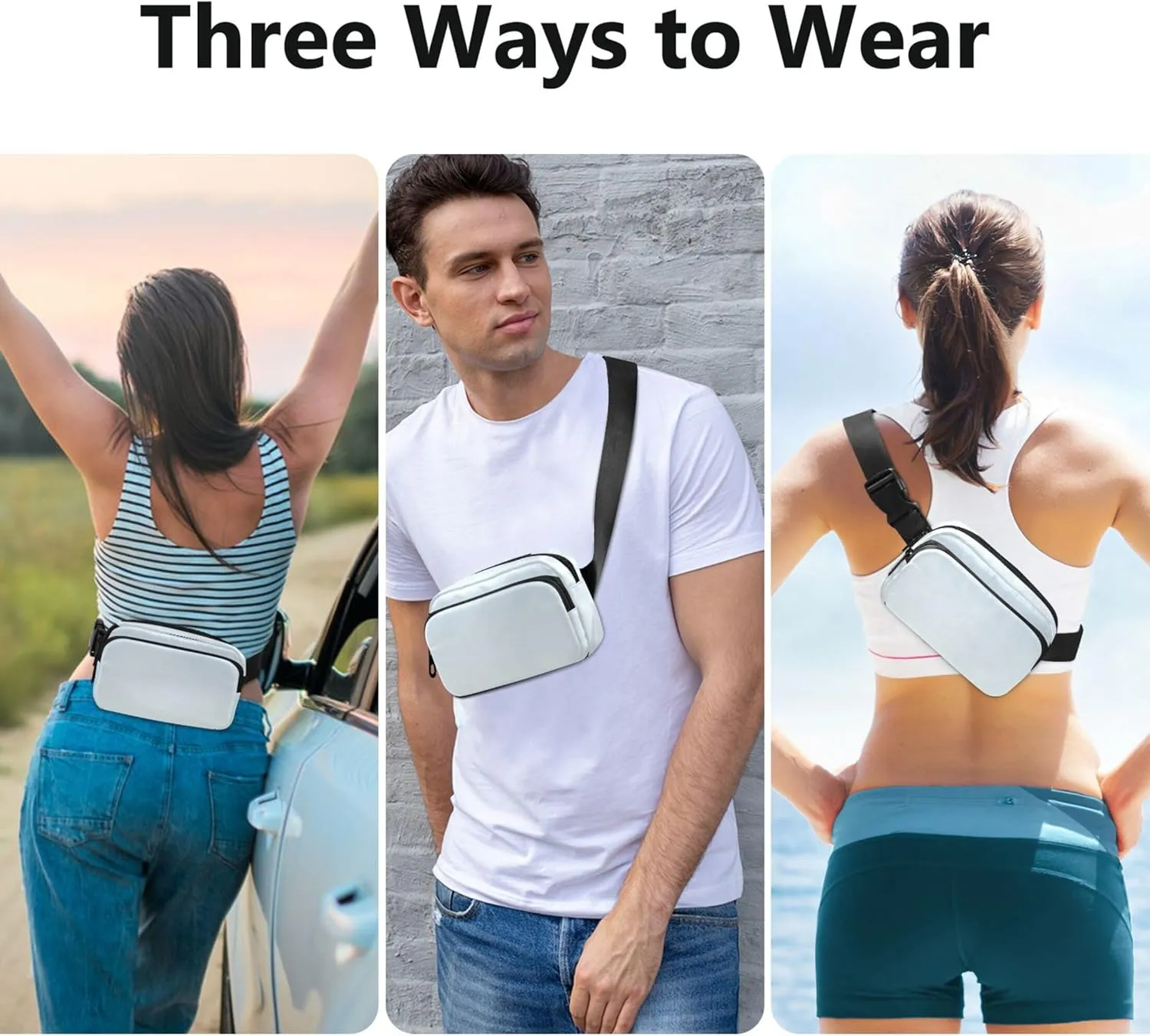 Blue White Ombre Fanny Packs for Women Waterproof Everywhere Belt Bag Funky Crossbody Waist Bag