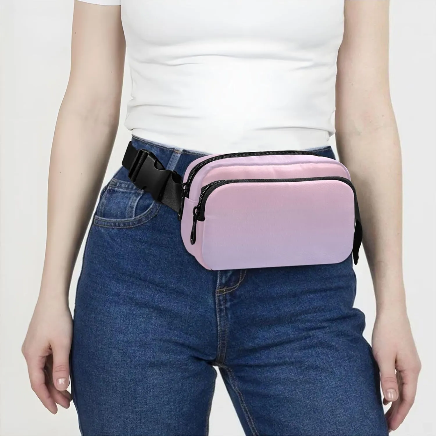 Blush Pink Lavender Blue Gradient Waterproof Womens Fanny Pack Hip Bag Belt Purse Funky Cross Body Waist Pack