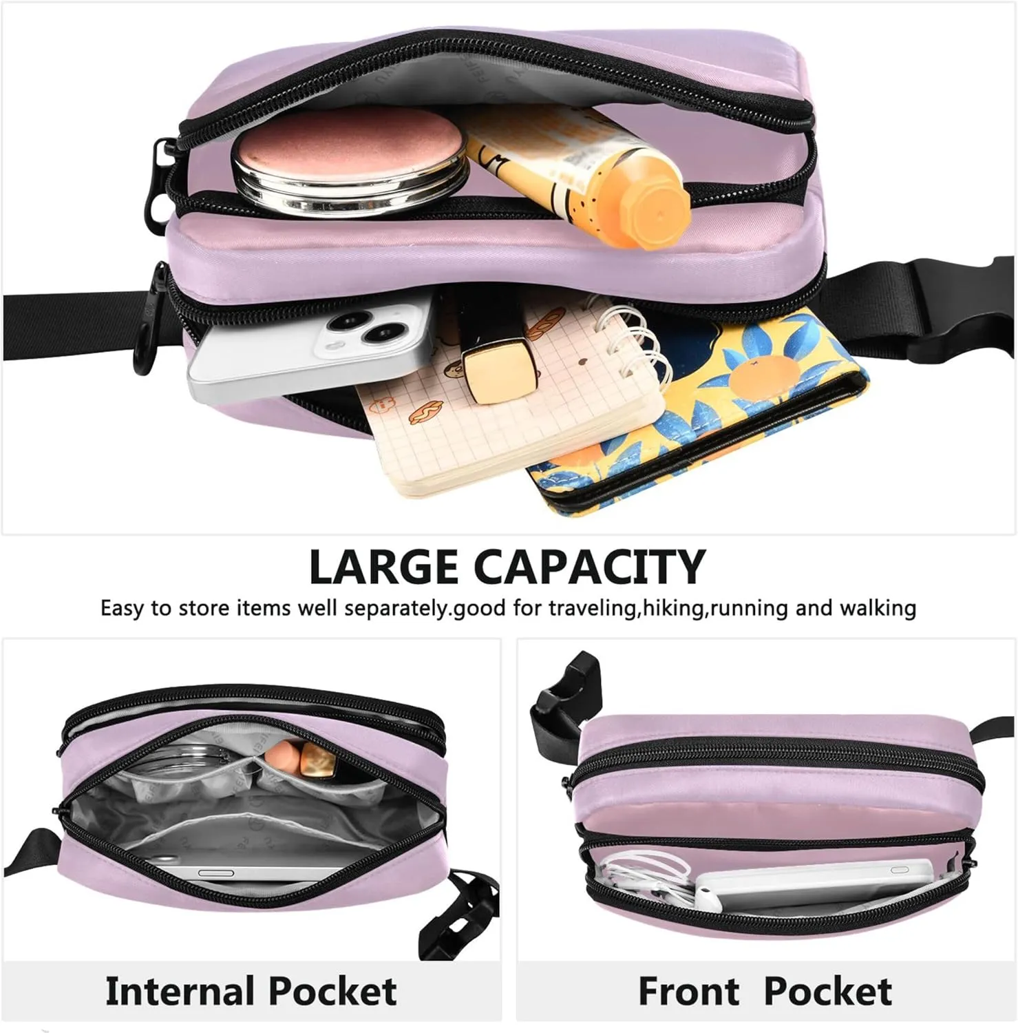 Blush Pink Lavender Blue Gradient Waterproof Womens Fanny Pack Hip Bag Belt Purse Funky Cross Body Waist Pack