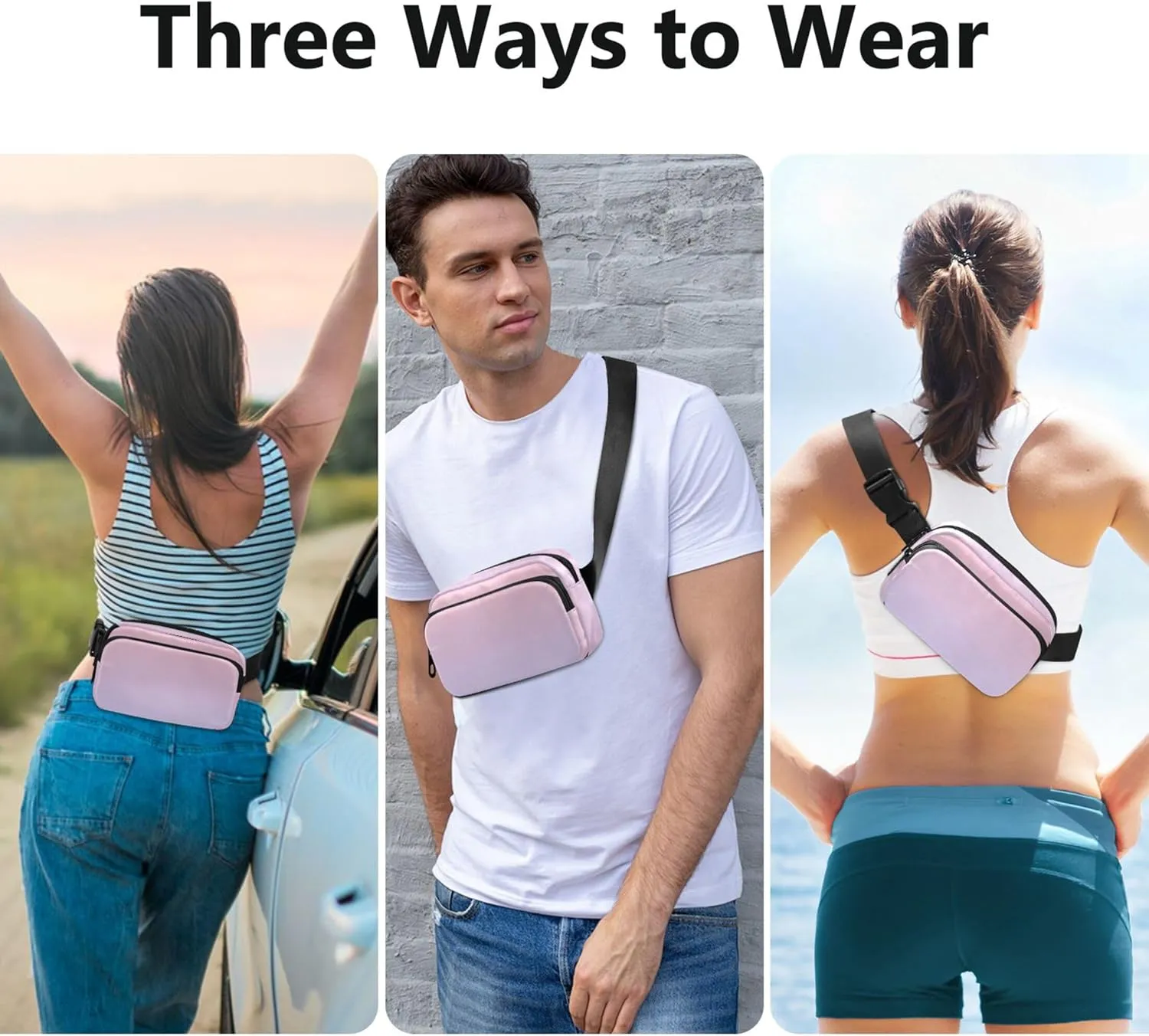 Blush Pink Lavender Blue Gradient Waterproof Womens Fanny Pack Hip Bag Belt Purse Funky Cross Body Waist Pack
