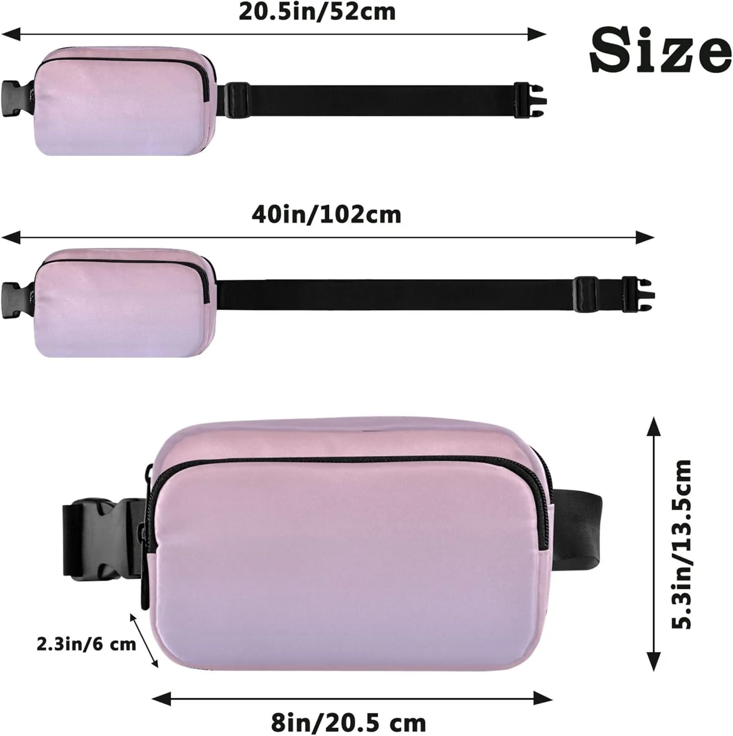 Blush Pink Lavender Blue Gradient Waterproof Womens Fanny Pack Hip Bag Belt Purse Funky Cross Body Waist Pack