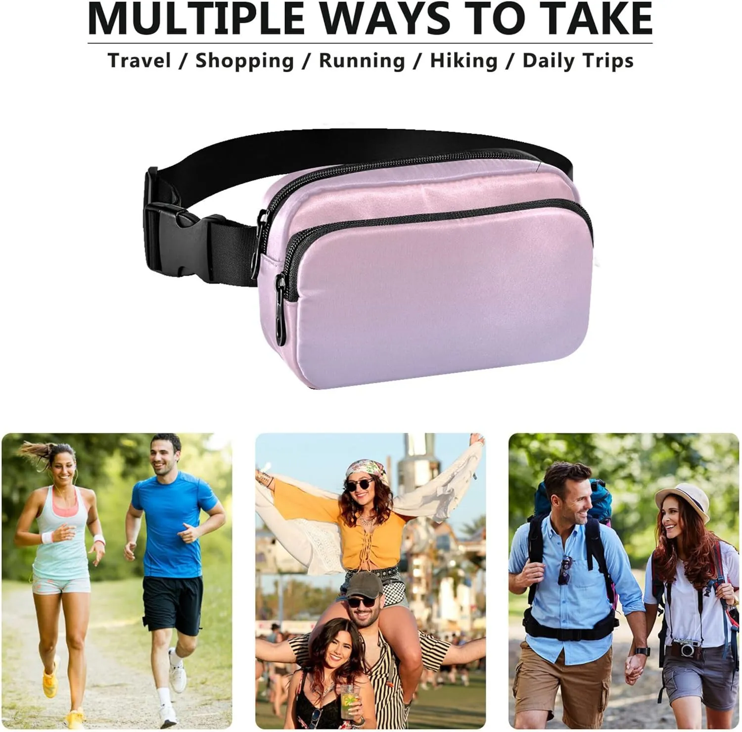 Blush Pink Lavender Blue Gradient Waterproof Womens Fanny Pack Hip Bag Belt Purse Funky Cross Body Waist Pack