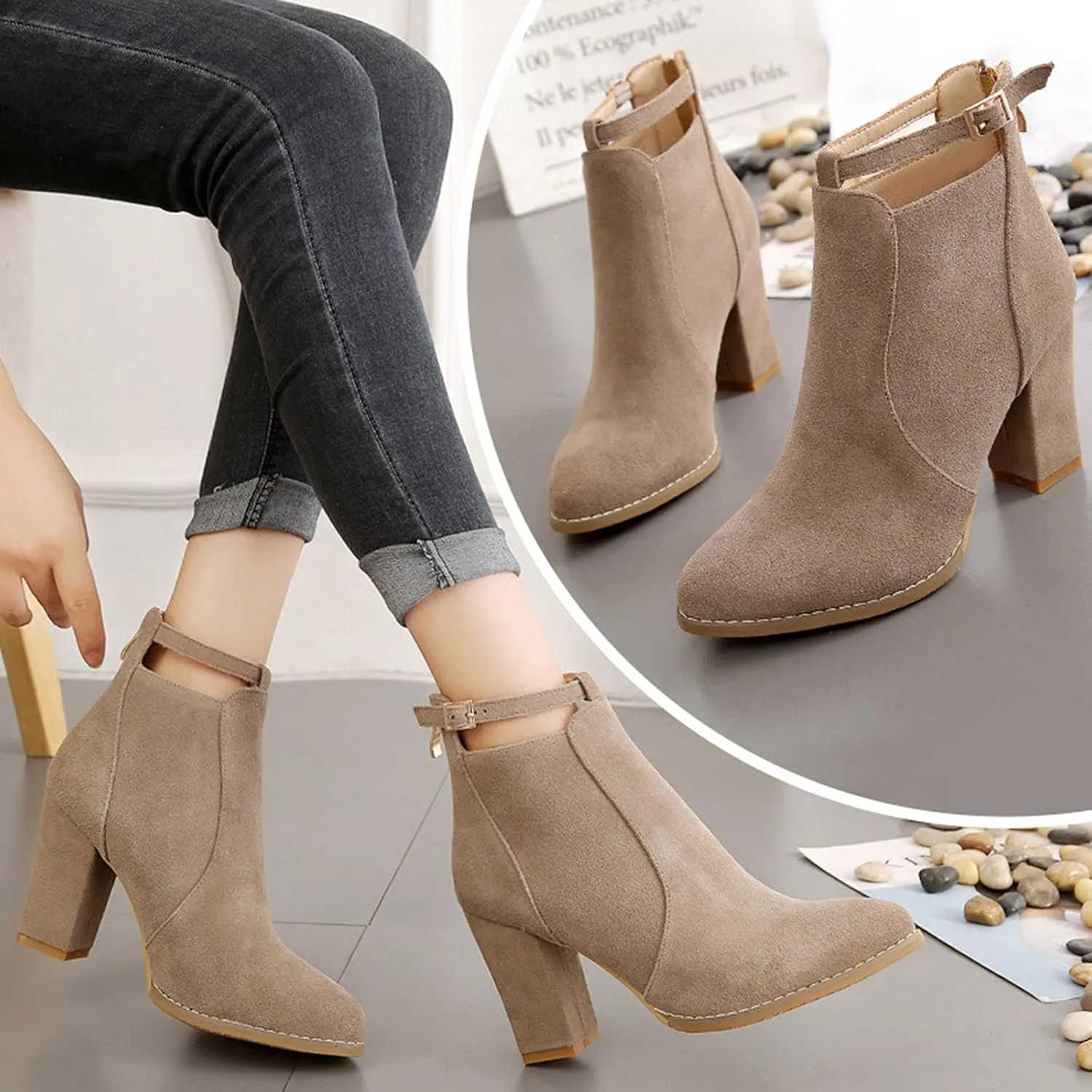 Botines De Mujer Flat Boots Women's Black Ankle Boots Wide Width Dress Boots for Women Black Ankle Boots for Women with Arch Support White Ankle Boots for Women Low Heel