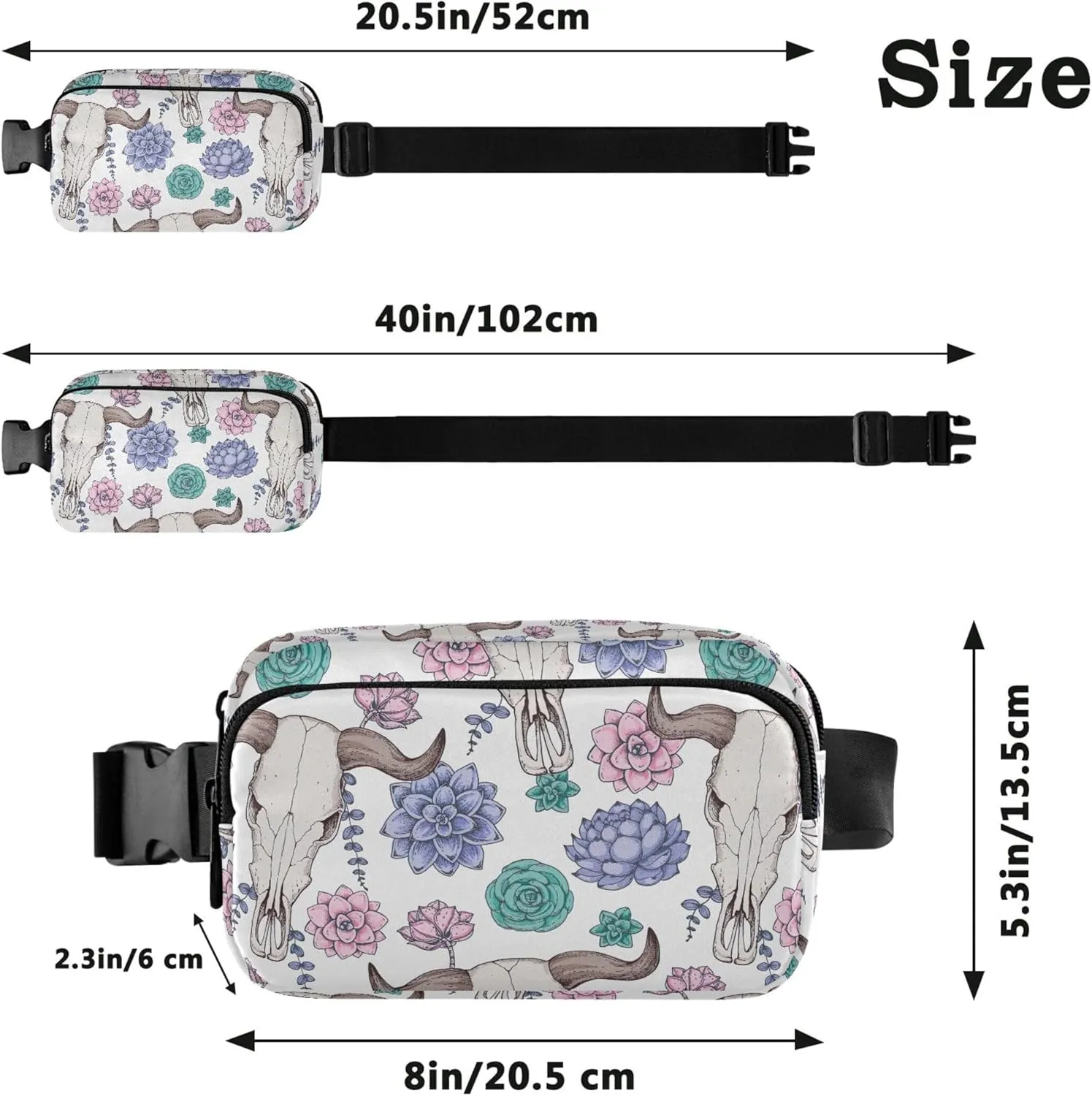 Buffalo Skull Flowers Goat Fanny Pack for Women Waterproof Belt Bag Hip Pack Funky Waist Bag for Women
