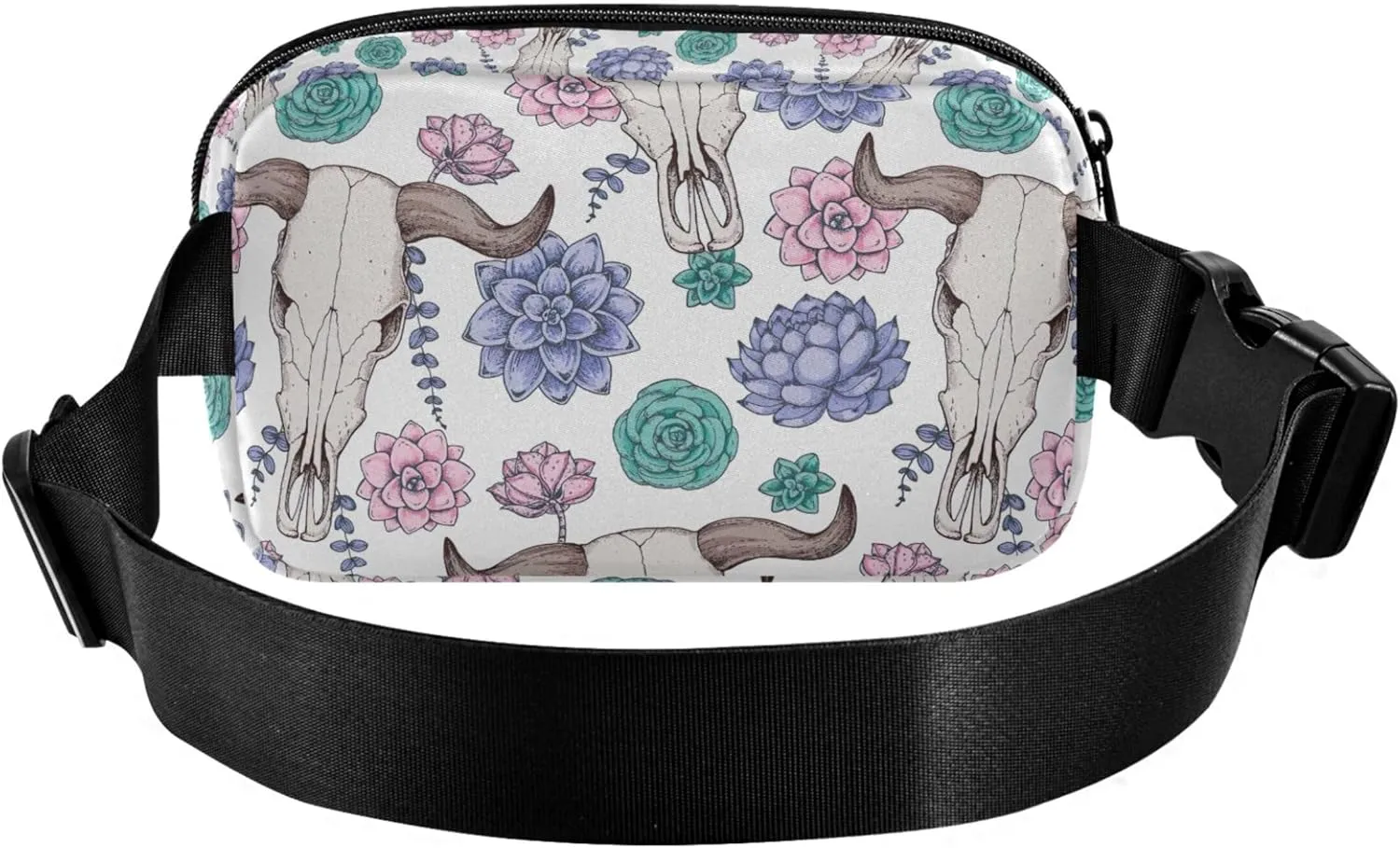 Buffalo Skull Flowers Goat Fanny Pack for Women Waterproof Belt Bag Hip Pack Funky Waist Bag for Women