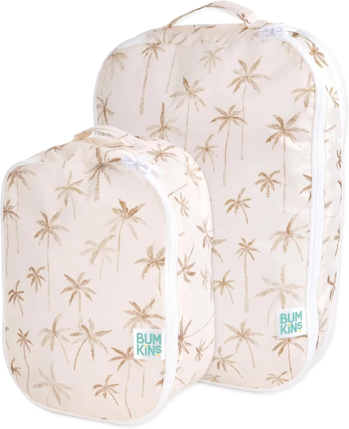 Bumkins Packing Cubes for Travel Bag, Organize Luggage with Compression Bags, Essential Traveling Accessories to Pack Carry On Suitcase, Must for Clothes or Toiletries, Set of 2 Sizes, Palm Trees