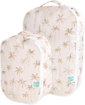 Bumkins Packing Cubes for Travel Bag, Organize Luggage with Compression Bags, Essential Traveling Accessories to Pack Carry On Suitcase, Must for Clothes or Toiletries, Set of 2 Sizes, Palm Trees