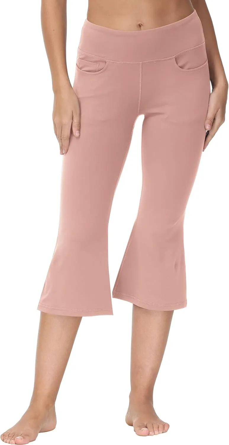 Cakulo Womens Capri Yoga Flare Pants Workout Athletic Active Summer Bootcut Capris Leggings Pockets