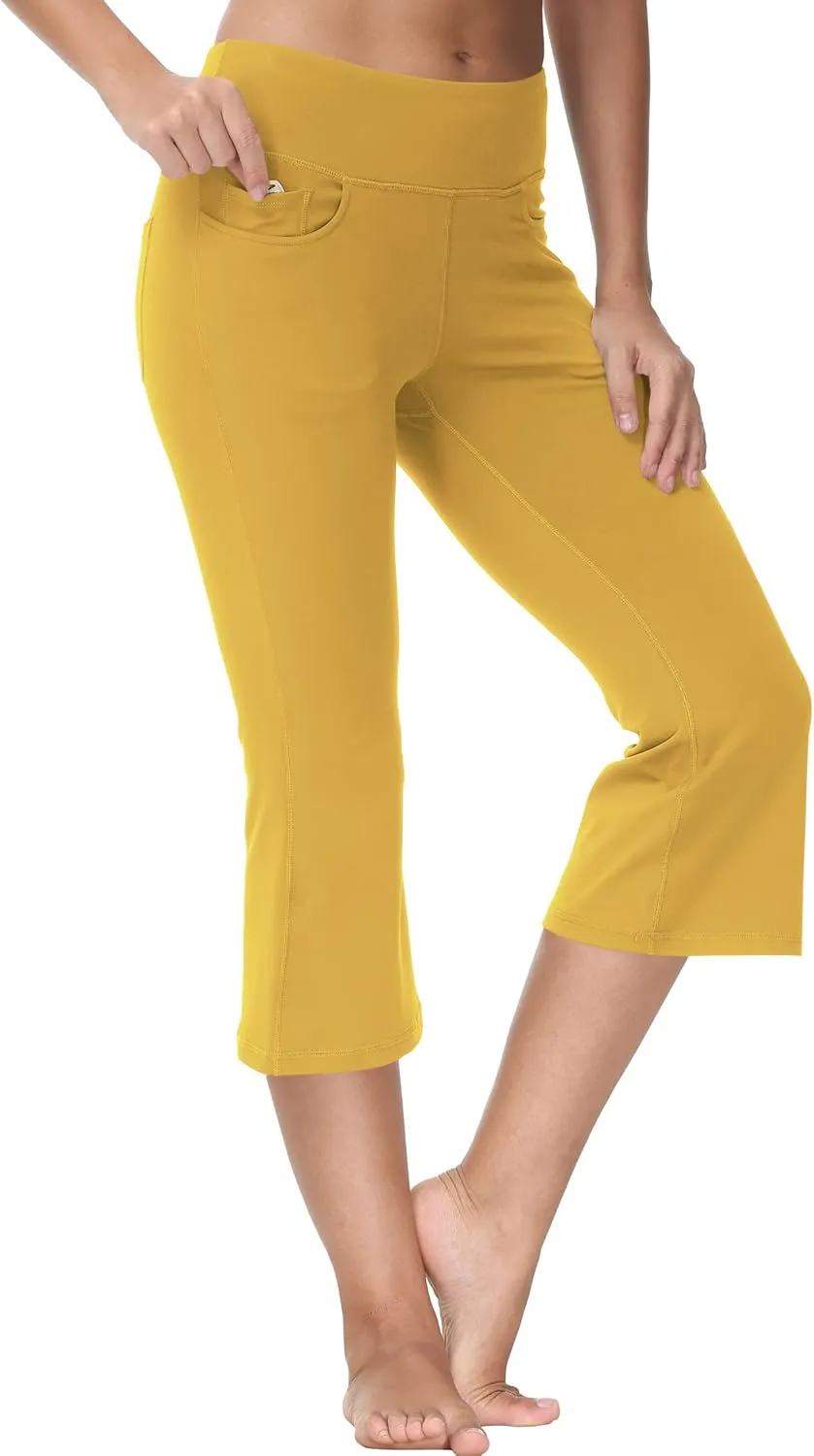 Cakulo Womens Capri Yoga Flare Pants Workout Athletic Active Summer Bootcut Capris Leggings Pockets