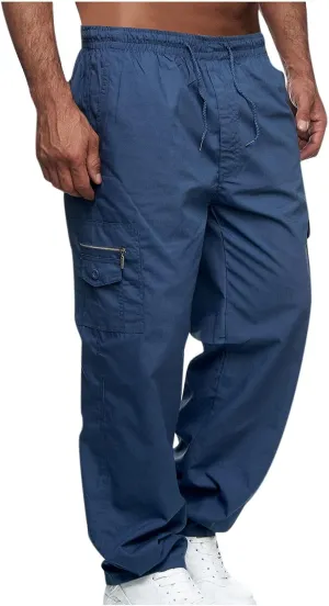 Cargo Pants for Men 2024 Trendy Multiple Pockets Sweatpants Straight Wide Leg Trousers Elastic Waist Drawstring Pants