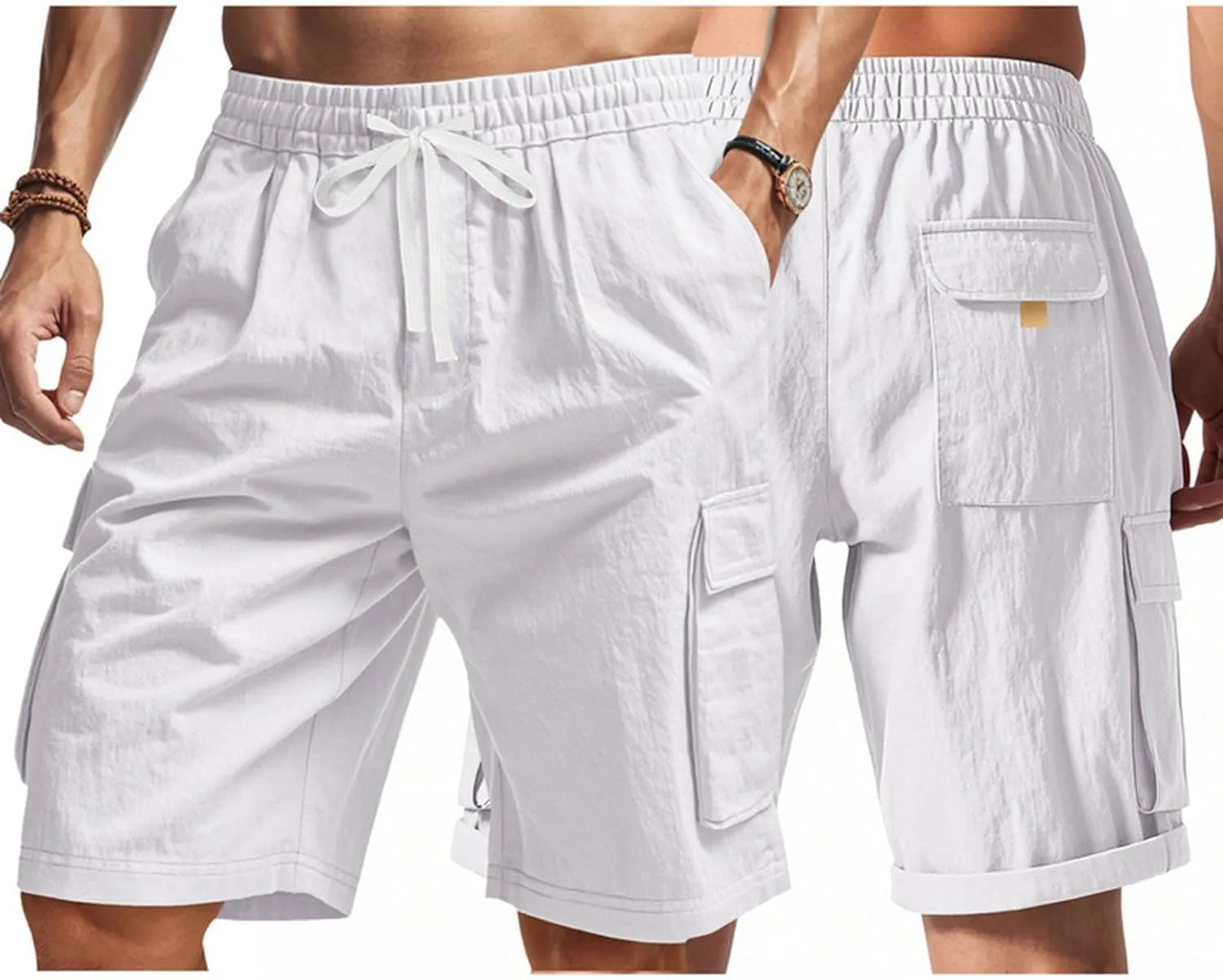 Cargo Shorts for Men Stretch Waist Drawstring Casual Chino Pant Outdoor Hiking Workout Lightweight Work Outfit Pocket