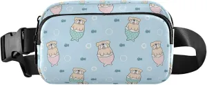 Cartoon Bulldog Mermaid Blue Fanny Packs Women Funky Hip Pouch Belt Bag Waterproof Cross Body Waist Pack