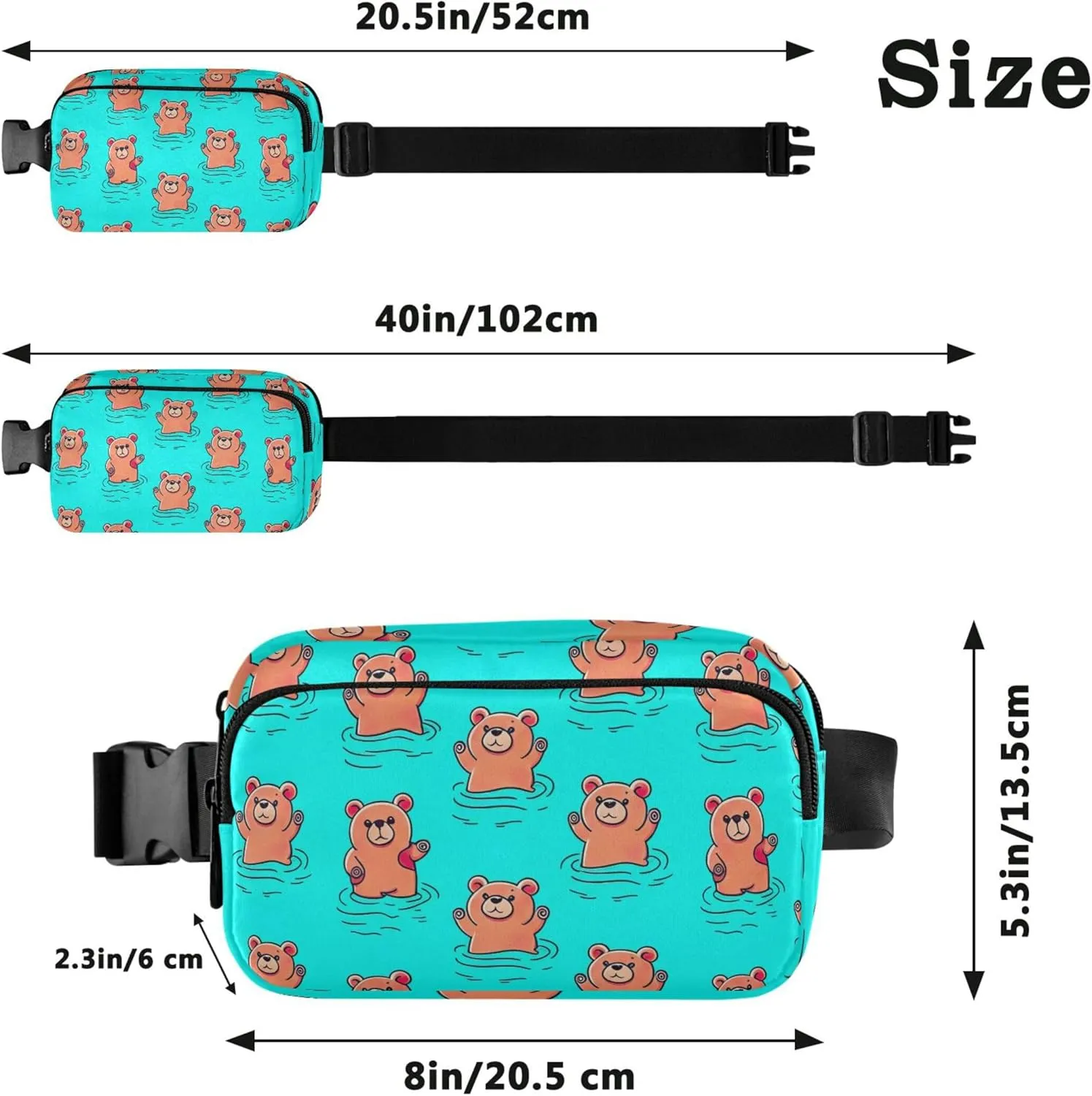 Cartoon Cute Bears Blue Fanny Pack for Women Anti Theft Belt Bag Waterproof Bright Crossbody Waist Purse