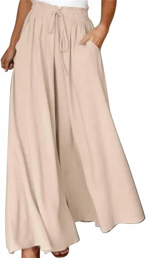 Casual Drawstring Joggers for Womens Lightweight Wide Leg Flowy Lounge Pants with Pockets Simple Stylish Cotton Linen Trouser