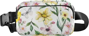 Chic Floral Bee Print Waterproof Fanny Packs for Women Hip Pouch Belt Bag Funky Travel Waist Bag