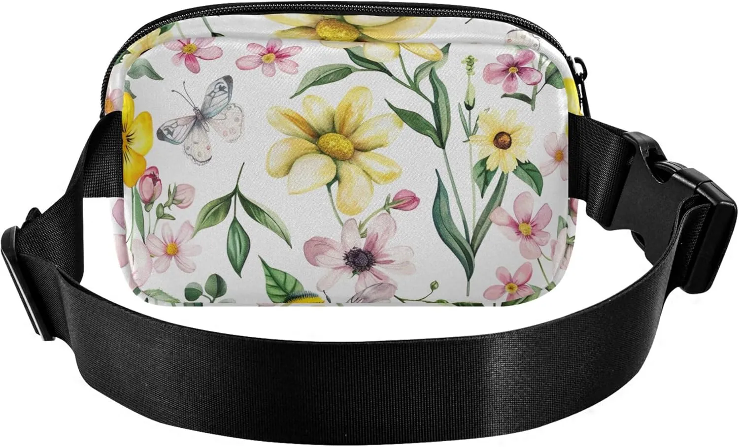 Chic Floral Bee Print Waterproof Fanny Packs for Women Hip Pouch Belt Bag Funky Travel Waist Bag