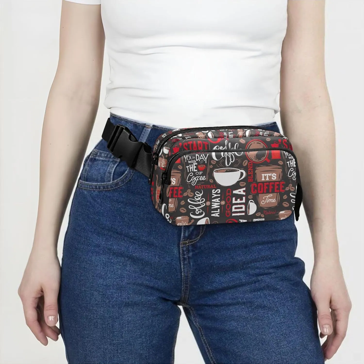 Coffee Print Vintage Women Fanny Pack Funky Hip Bag Belt Pouch Waterproof Travel Waist Pouch