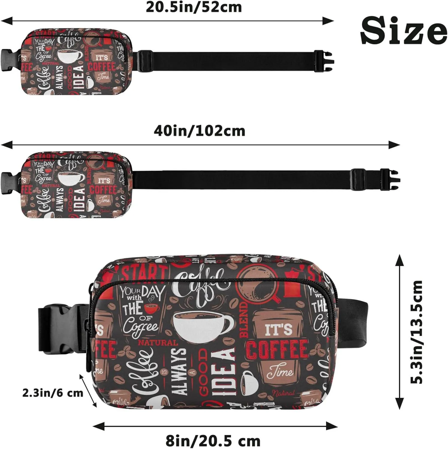 Coffee Print Vintage Women Fanny Pack Funky Hip Bag Belt Pouch Waterproof Travel Waist Pouch