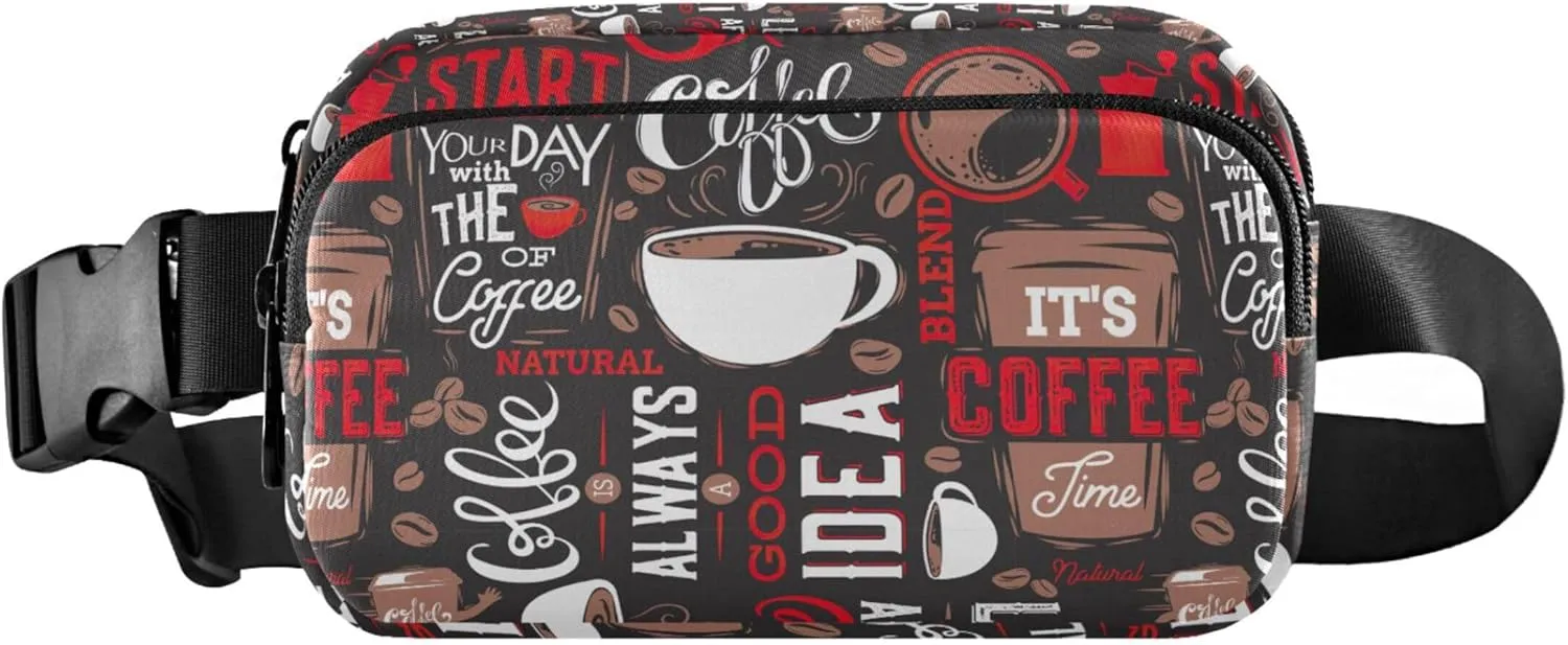 Coffee Print Vintage Women Fanny Pack Funky Hip Bag Belt Pouch Waterproof Travel Waist Pouch