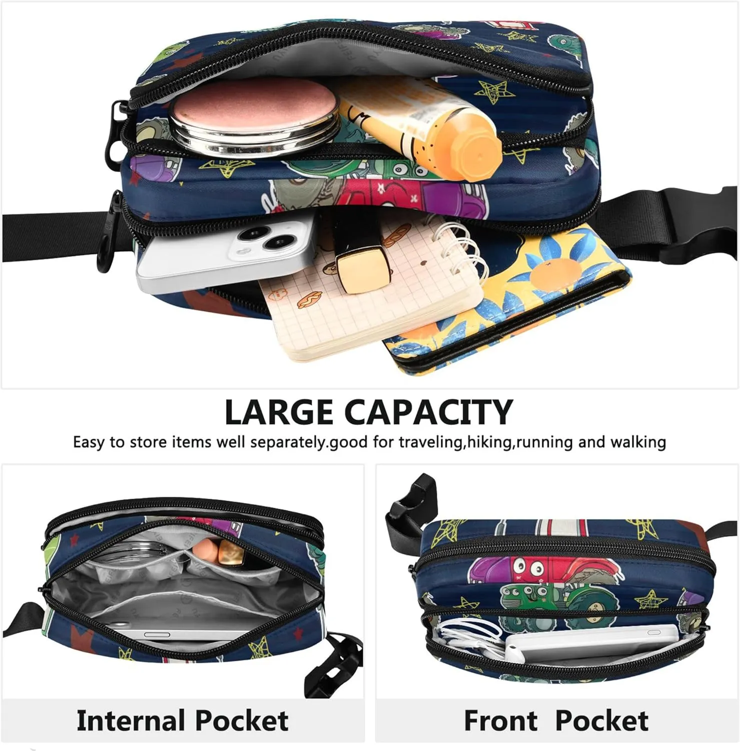 Colorful Cartoon Tractors Waterproof Fanny Packs Women Hip Bag Belt Pouch Funky Waist Pack for Women