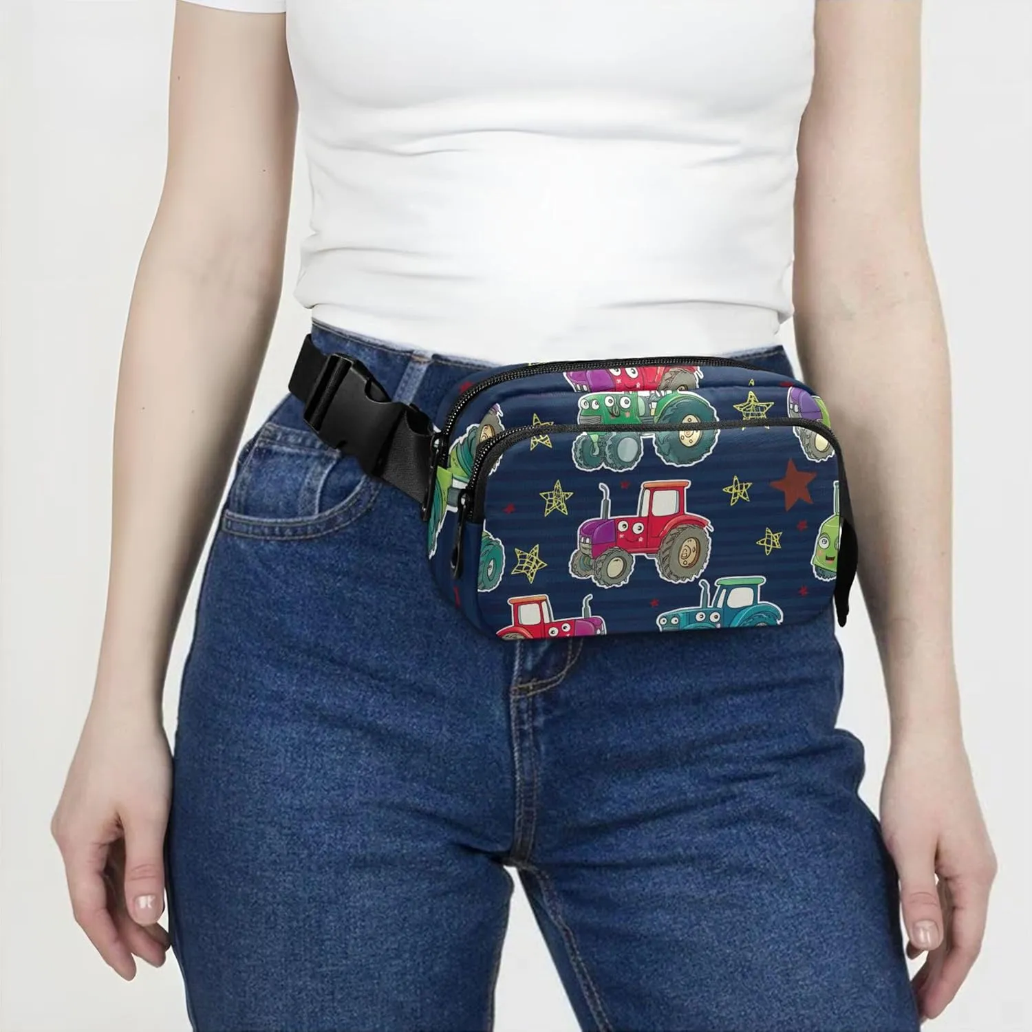 Colorful Cartoon Tractors Waterproof Fanny Packs Women Hip Bag Belt Pouch Funky Waist Pack for Women