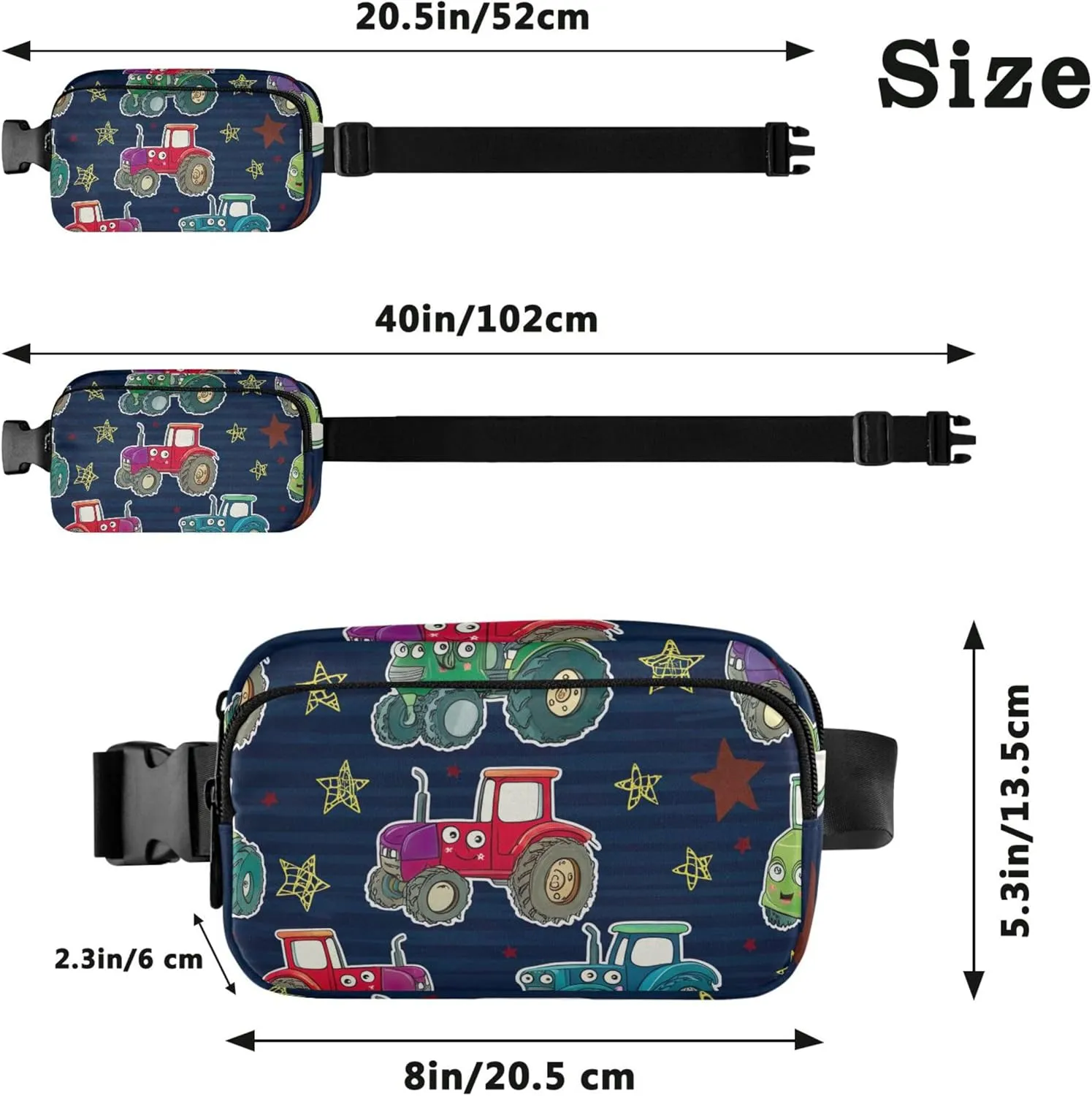 Colorful Cartoon Tractors Waterproof Fanny Packs Women Hip Bag Belt Pouch Funky Waist Pack for Women