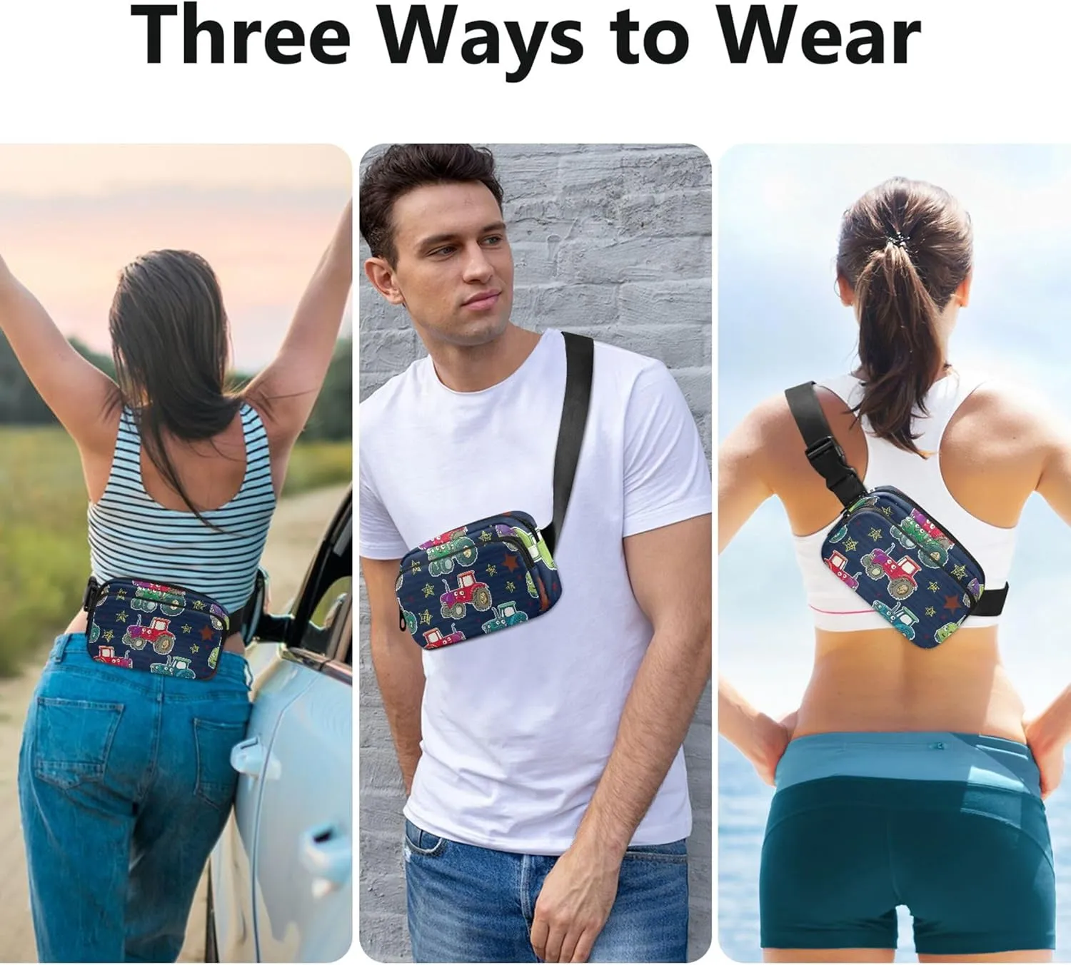 Colorful Cartoon Tractors Waterproof Fanny Packs Women Hip Bag Belt Pouch Funky Waist Pack for Women