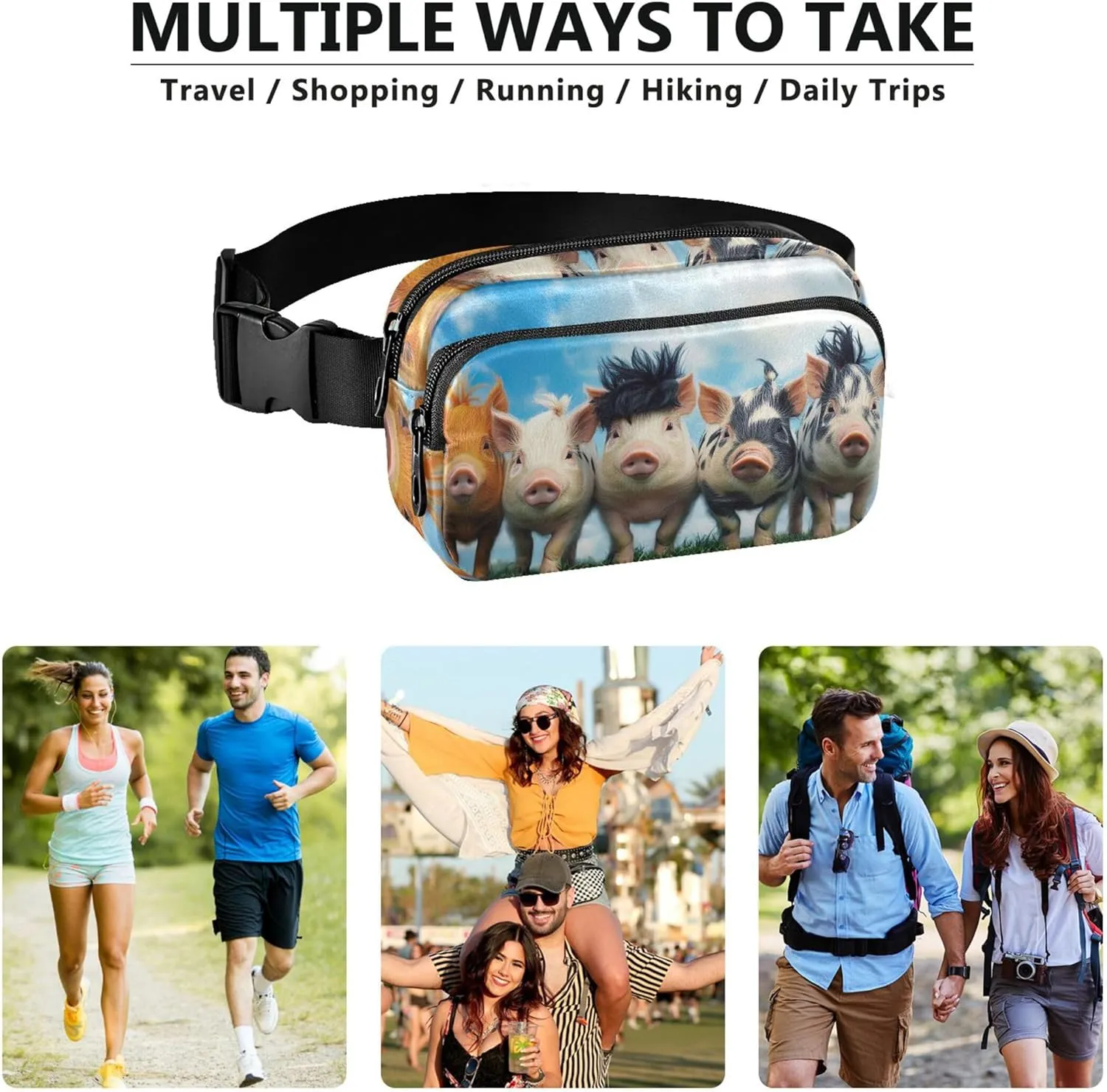 Colorful Little Pigs Group Womens Fanny Pack Waterproof Hip Pouch Belt Bag Colorful Travel Waist Bag