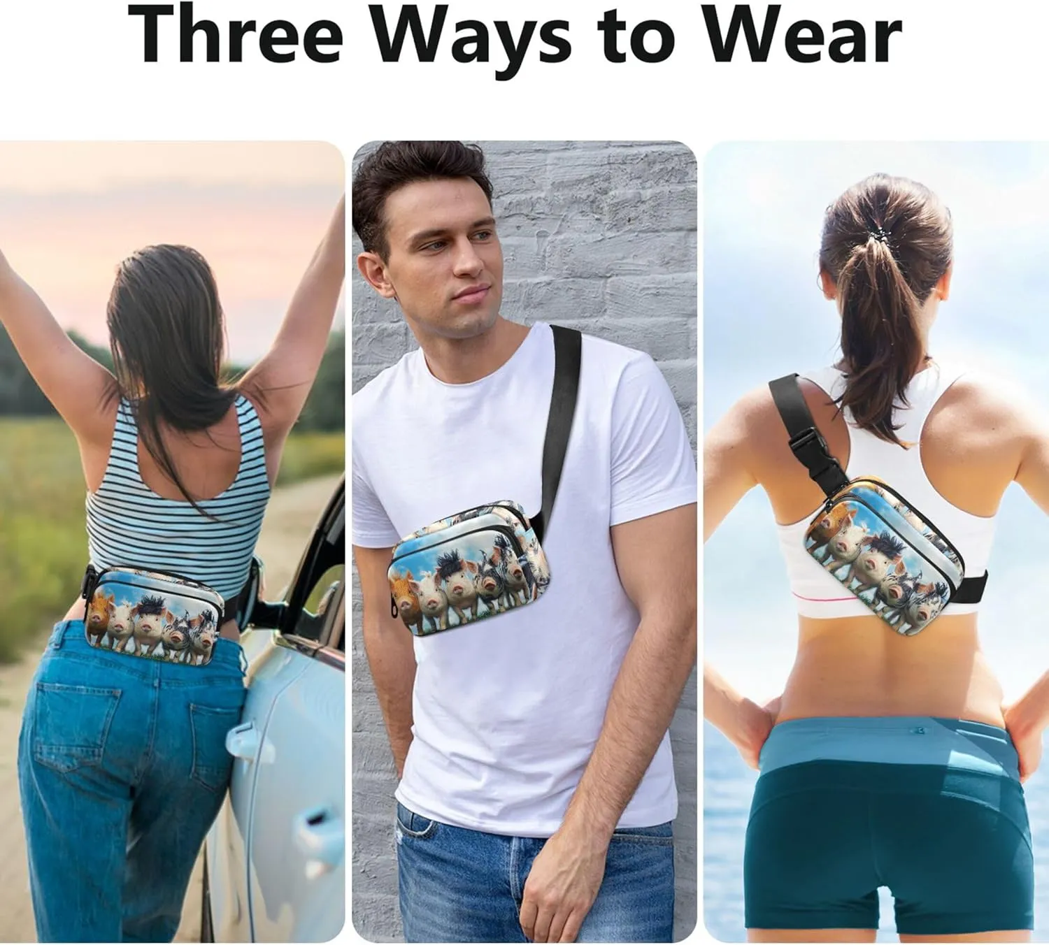 Colorful Little Pigs Group Womens Fanny Pack Waterproof Hip Pouch Belt Bag Colorful Travel Waist Bag