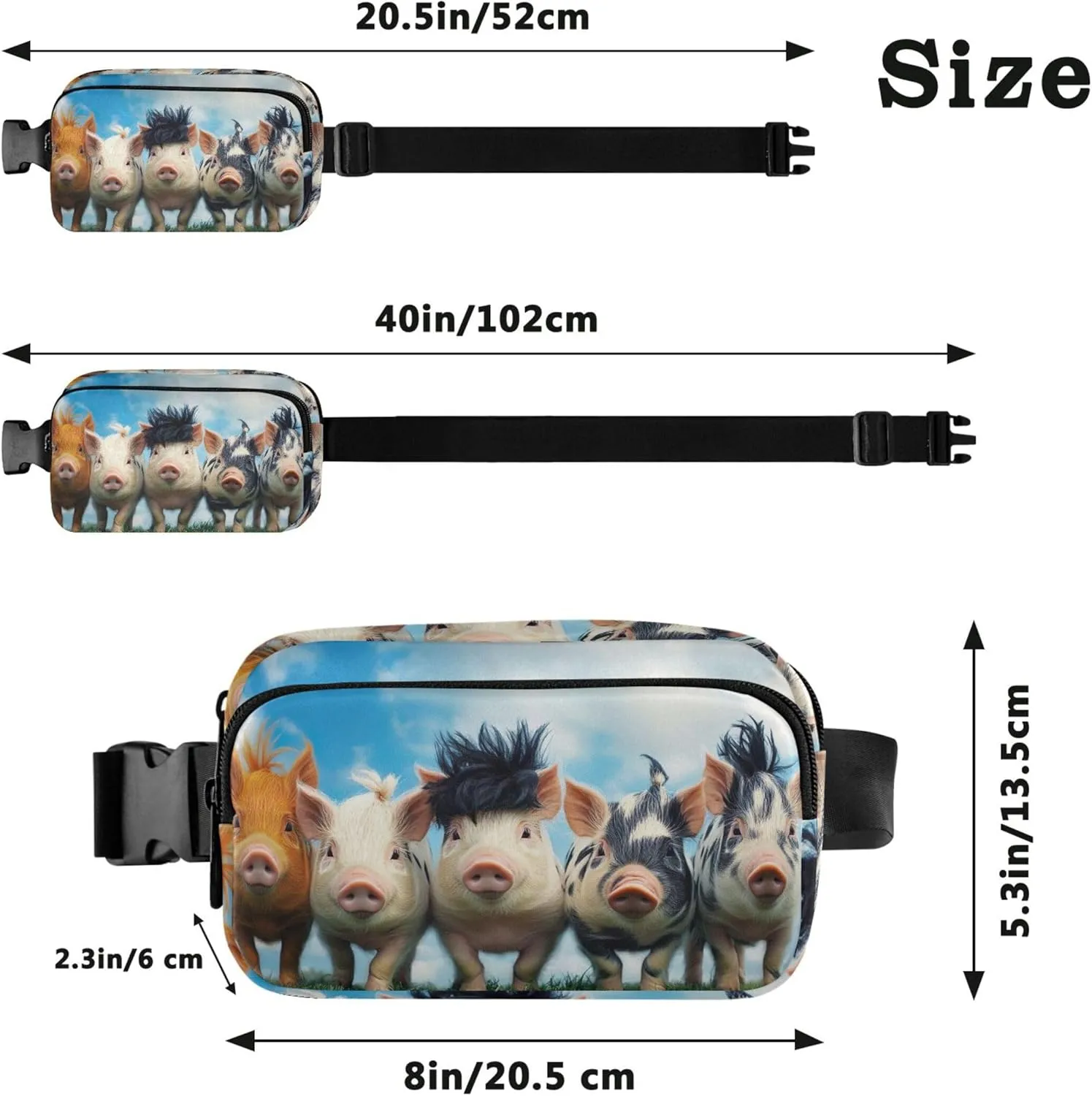 Colorful Little Pigs Group Womens Fanny Pack Waterproof Hip Pouch Belt Bag Colorful Travel Waist Bag