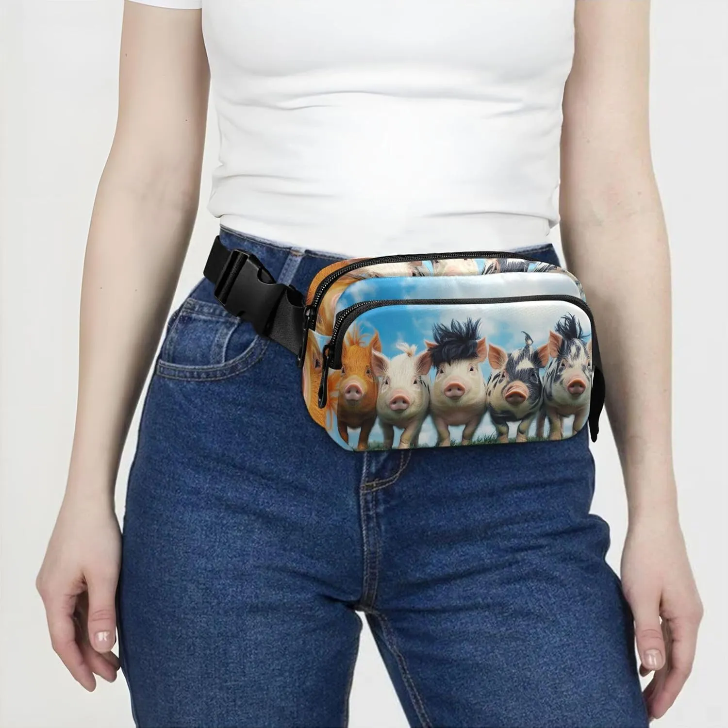 Colorful Little Pigs Group Womens Fanny Pack Waterproof Hip Pouch Belt Bag Colorful Travel Waist Bag