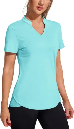 COOrun Womens Workout Tops Short Sleeve V Neck Moisture Wicking Shirts Yoga Top Golf Athletic Running Casual T-Shirts__