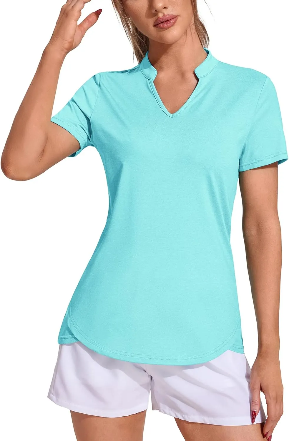 COOrun Womens Workout Tops Short Sleeve V Neck Moisture Wicking Shirts Yoga Top Golf Athletic Running Casual T-Shirts__
