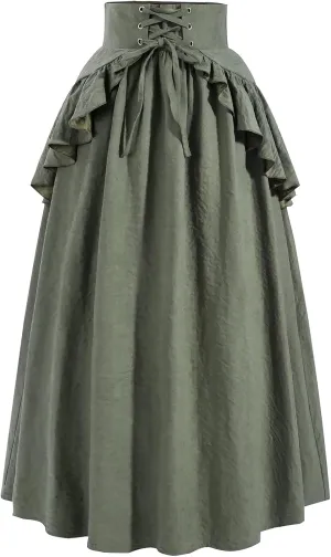 CR ROLECOS Womens Renaissance Skirt Victorian Lace-up High Waist Peasant Long Skirt
