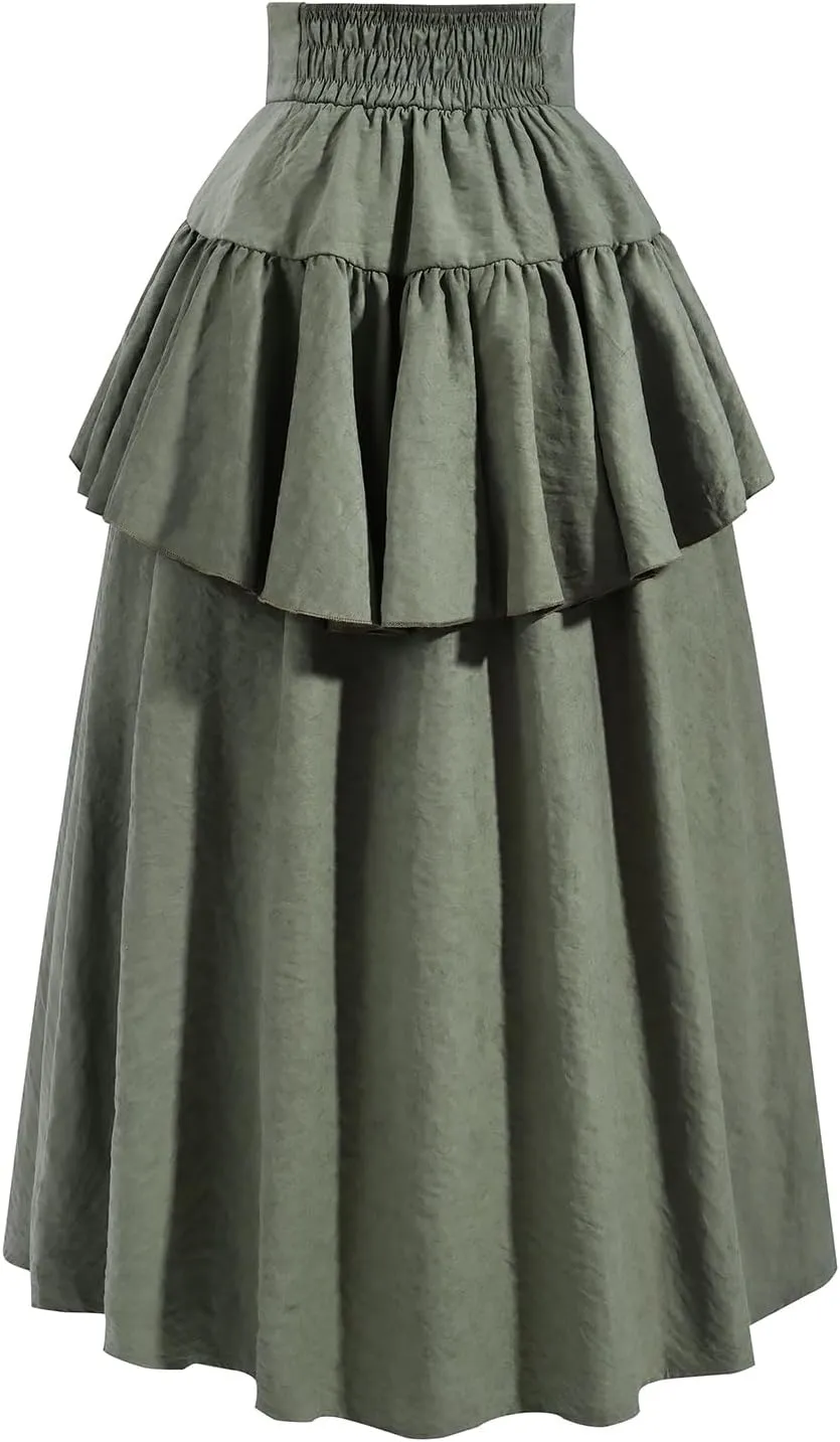 CR ROLECOS Womens Renaissance Skirt Victorian Lace-up High Waist Peasant Long Skirt