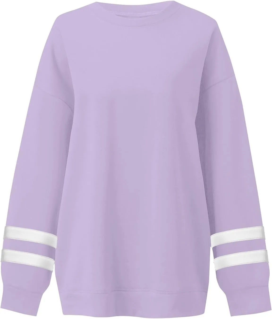 Crew Neck Sweatshirts Women Plus Size Fleece Striped Sweatshirt Oversized Athletic Active Drop Shoulder Pullover