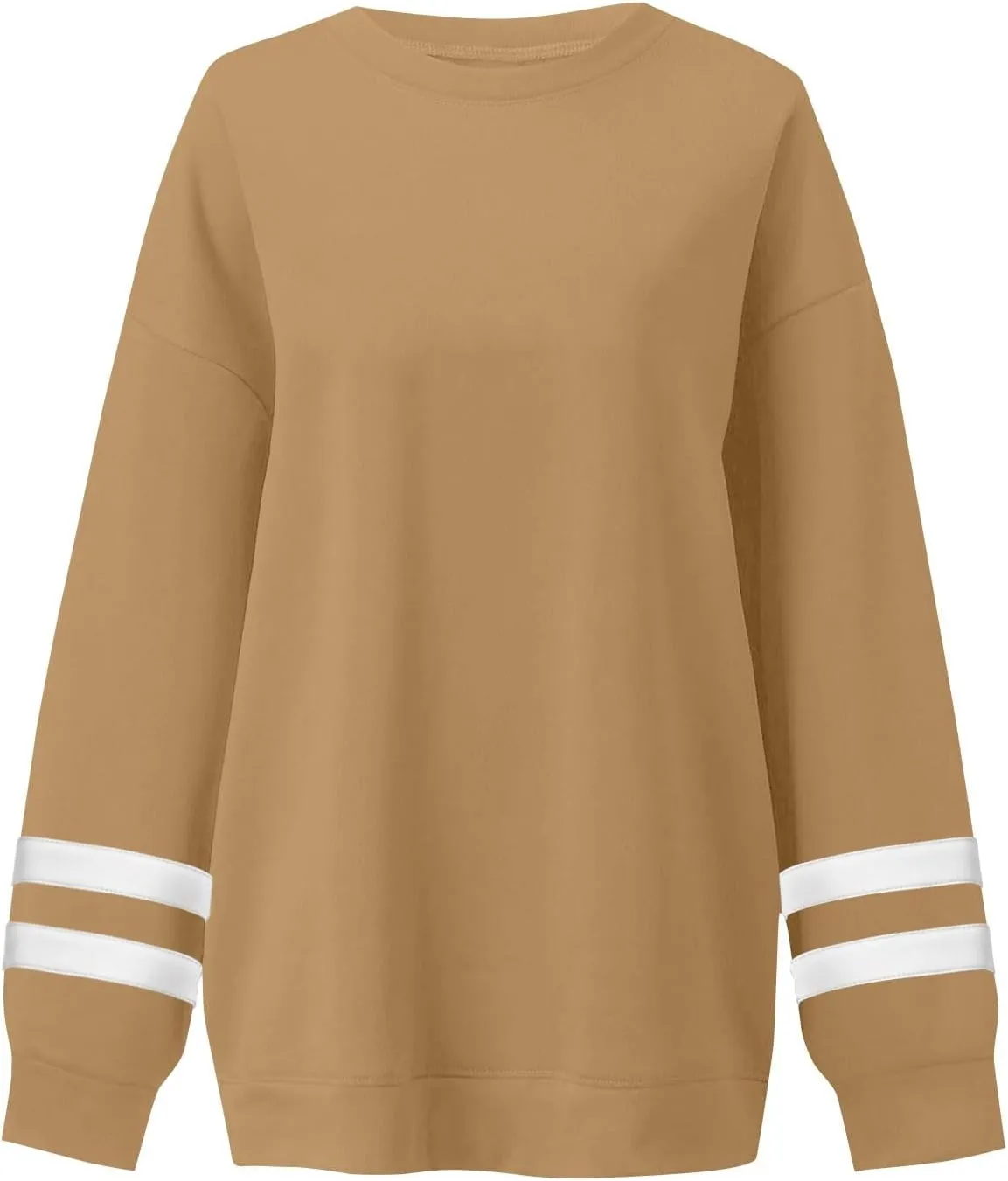 Crew Neck Sweatshirts Women Plus Size Fleece Striped Sweatshirt Oversized Athletic Active Drop Shoulder Pullover