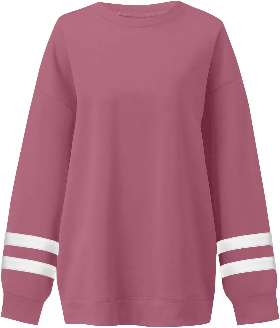 Crew Neck Sweatshirts Women Plus Size Fleece Striped Sweatshirt Oversized Athletic Active Drop Shoulder Pullover