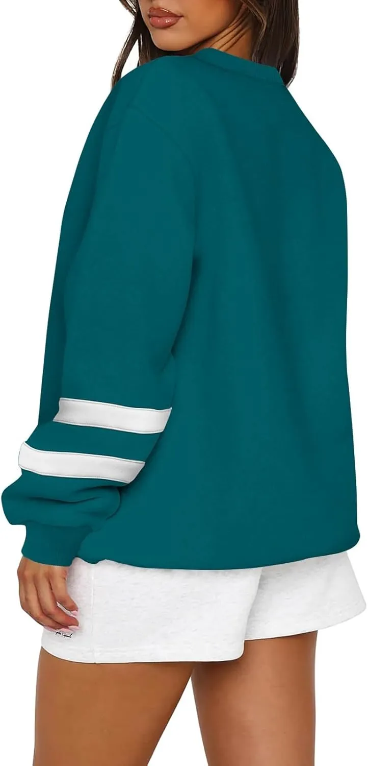 Crew Neck Sweatshirts Women Plus Size Fleece Striped Sweatshirt Oversized Athletic Active Drop Shoulder Pullover
