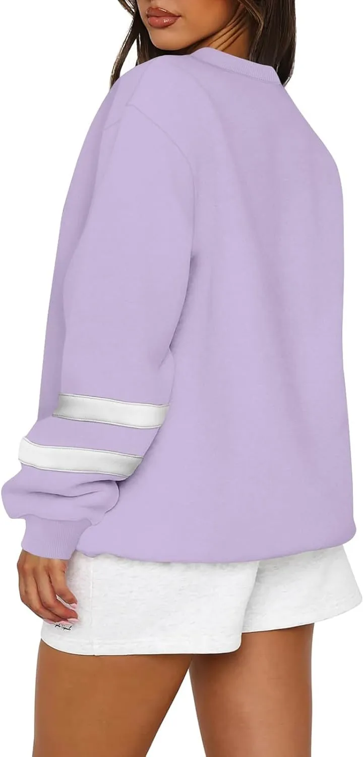 Crew Neck Sweatshirts Women Plus Size Fleece Striped Sweatshirt Oversized Athletic Active Drop Shoulder Pullover