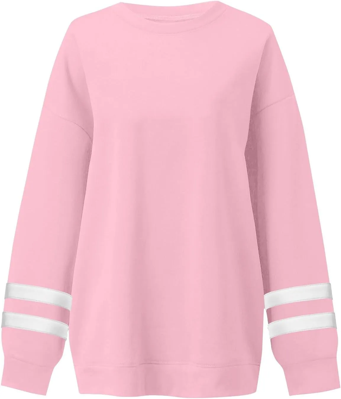 Crew Neck Sweatshirts Women Plus Size Fleece Striped Sweatshirt Oversized Athletic Active Drop Shoulder Pullover