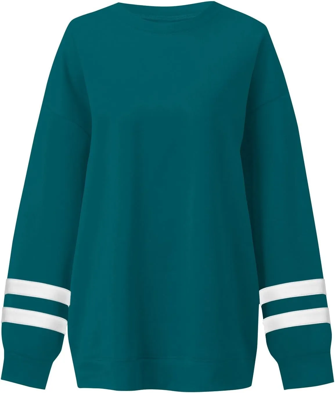Crew Neck Sweatshirts Women Plus Size Fleece Striped Sweatshirt Oversized Athletic Active Drop Shoulder Pullover