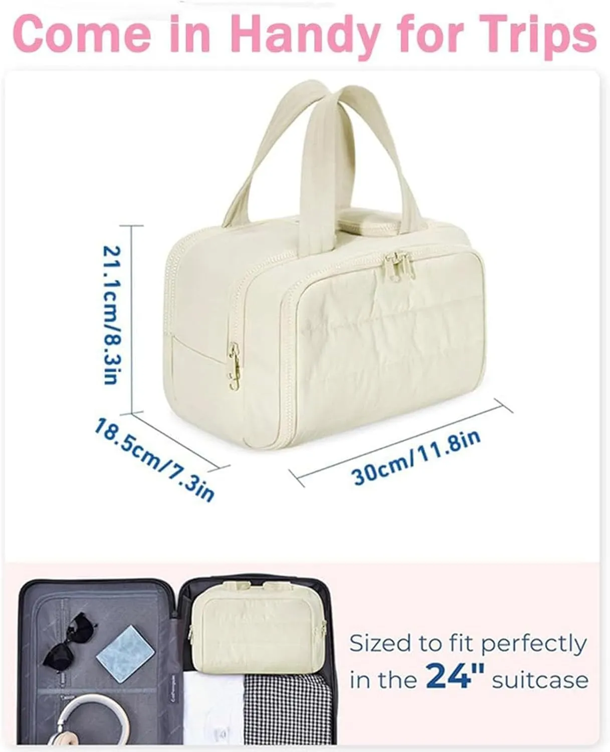 Cureaway Travel Cosmetic Bag, Large Capacity Wide-Open Travel Cosmetic Bag, 4-In-1 Puffy Multi-Functional Toiletry Bag for Women, Divider and Handle, Lightweight (GREY)