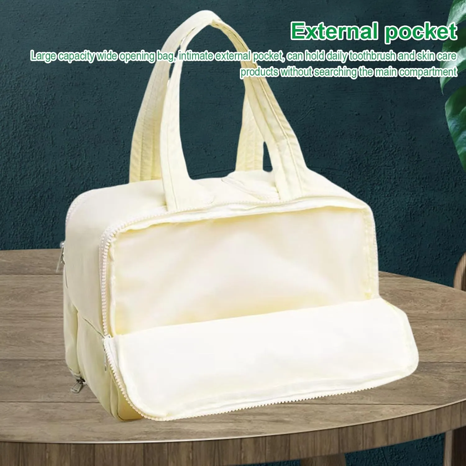 Cureaway Travel Cosmetic Bag, Large Capacity Wide-Open Travel Cosmetic Bag, 4-In-1 Puffy Multi-Functional Toiletry Bag for Women, Organizer Waterproof Lightweight Portable (Beige)