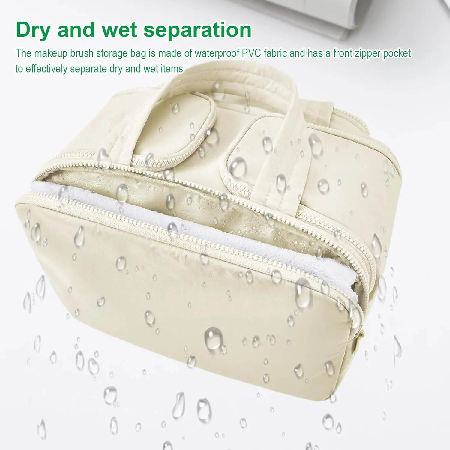 Cureaway Travel Cosmetic Bag, Large Capacity Wide-Open Travel Cosmetic Bag, 4-In-1 Puffy Multi-Functional Toiletry Bag for Women, Organizer Waterproof Lightweight Portable (Beige)