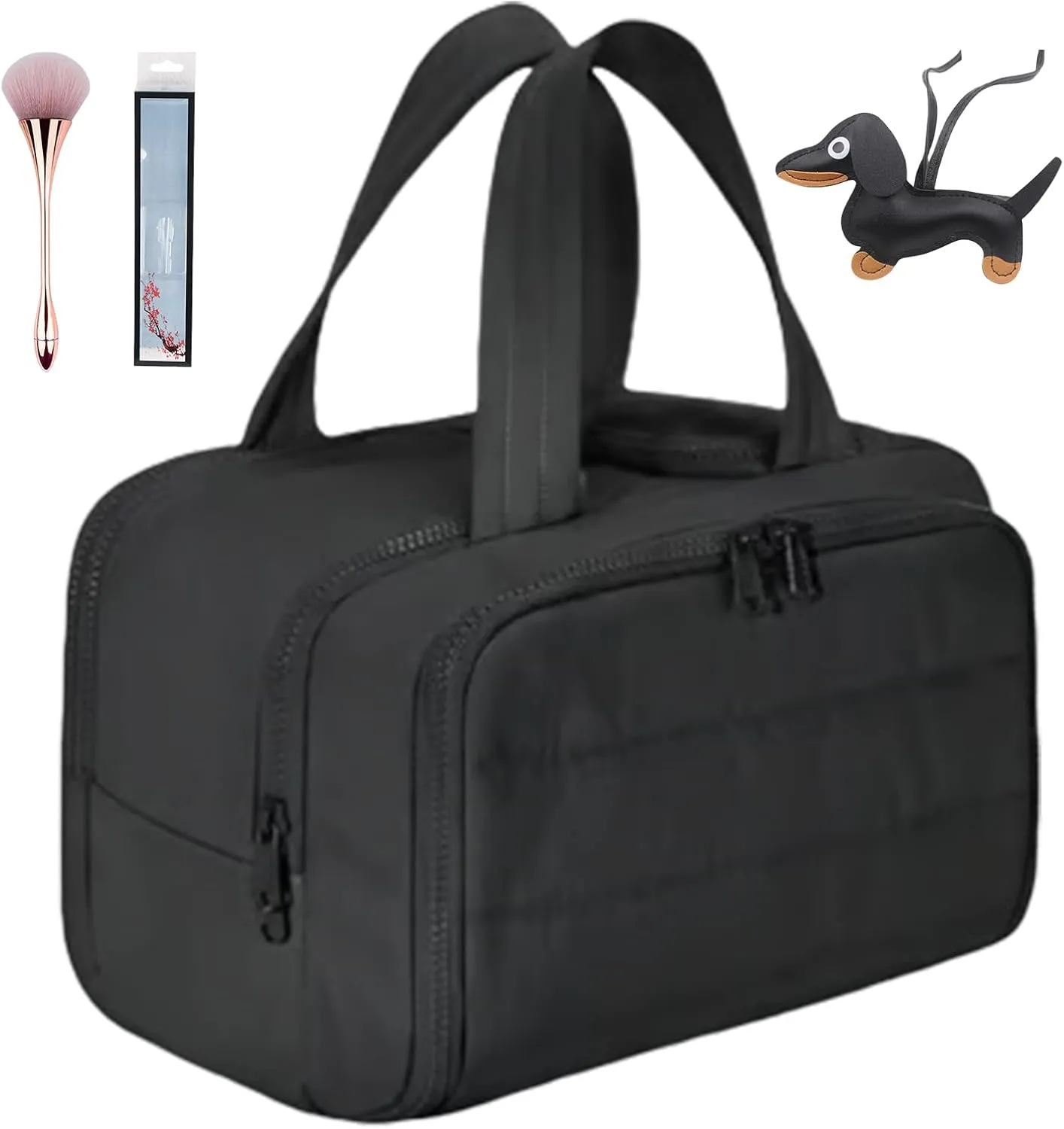 Cureaway Travel Cosmetic Bag, Large Capacity Wide-Open Travel Cosmetic Bag, 4-In-1 Puffy Multi-Functional Toiletry Bag for Women, Organizer Waterproof Lightweight Portable (Black)